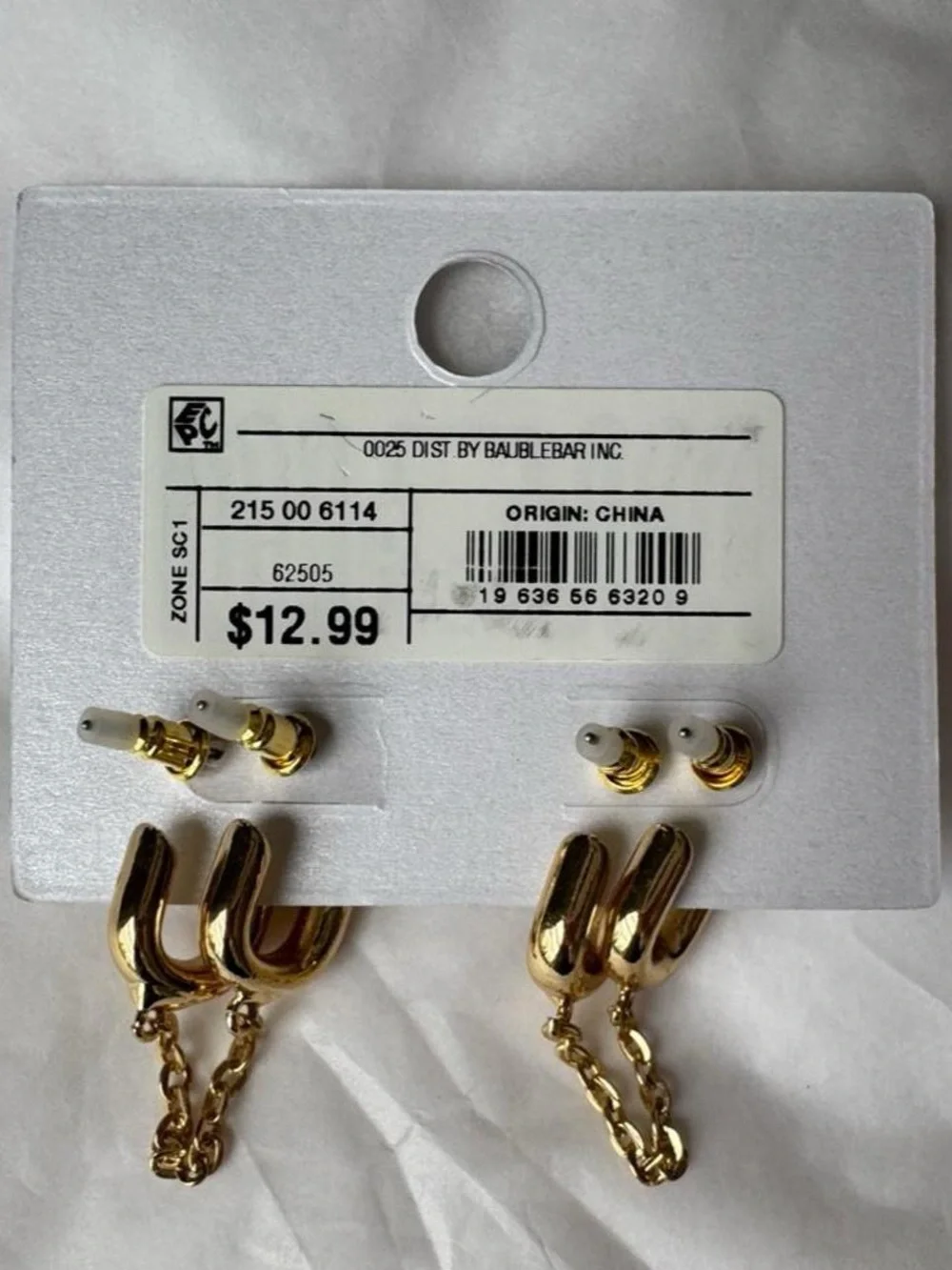 BaubleBar Gold Double Huggie Chain Drop Earrings